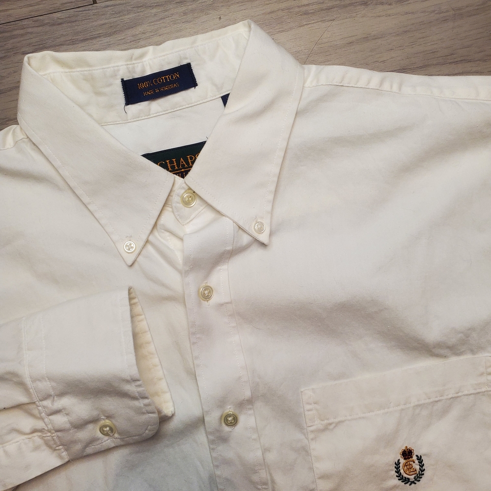 Chaps Ralph Lauren Solid White Button Down Shirt Mens 17-32/33 Long Sleeve